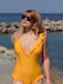 Yellow 1930s V-Neck One-piece Swimsuit