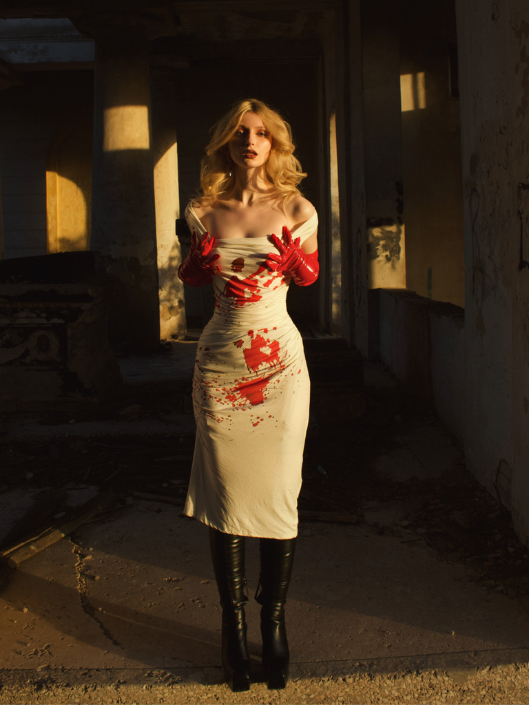 White 1960s Halloween Blood Pencil Dress