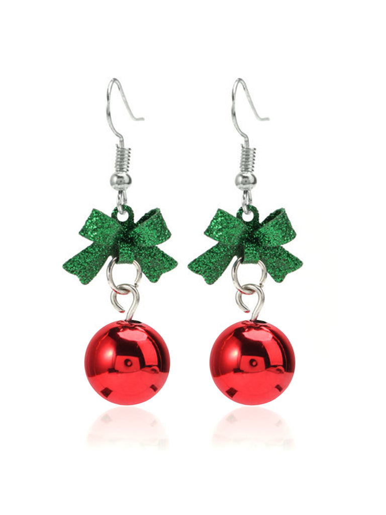 Christmas Bow Red Bead Drop Earrings