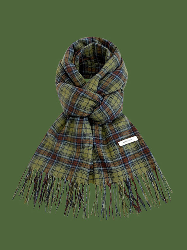 Green Vintage Tartan Plaids Christmas Scarf