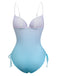 Light Blue 1940s Bow Spaghetti Strap One-Piece Swimsuit