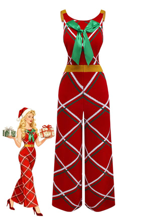 1960s Bow Christmas Plaid Patchwork Jumpsuit