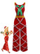 1960s Bow Christmas Plaid Patchwork Jumpsuit