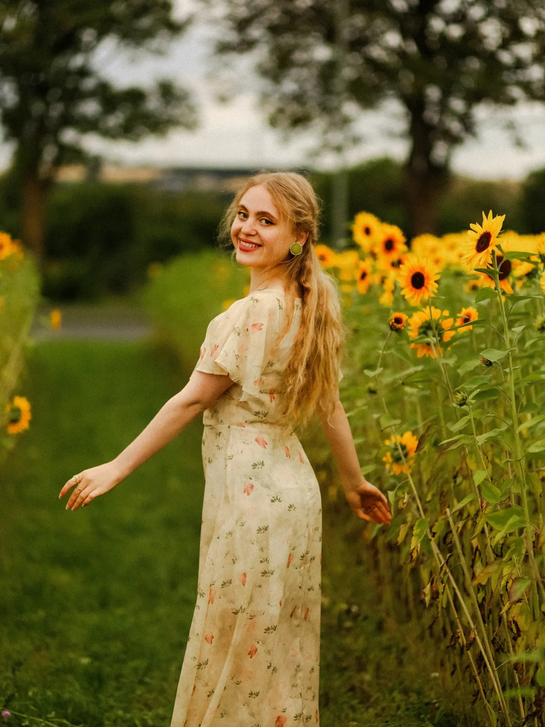 Yellow 1930s Butterfly Flutter Sleeve Chiffon Dress