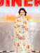 1930s Flower Long Sleeves Swing Dress