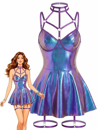 1970s Patent Leather Halter Laser Slip Nightdress