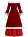 Red 1930s Christmas Velvet Faux Fur Trim Dress