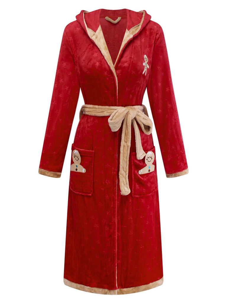 1940s Christmas Gingerbread Hooded Flannel Robe