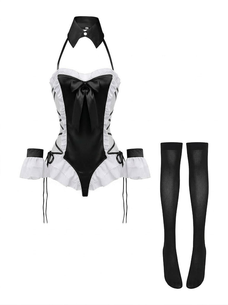 5PCS 1980s Bunny Girl Open Crotch Bodysuit Lingerie: beautiful vintage lingerie, retro nightgown, elegant sleepwear with timeless appeal