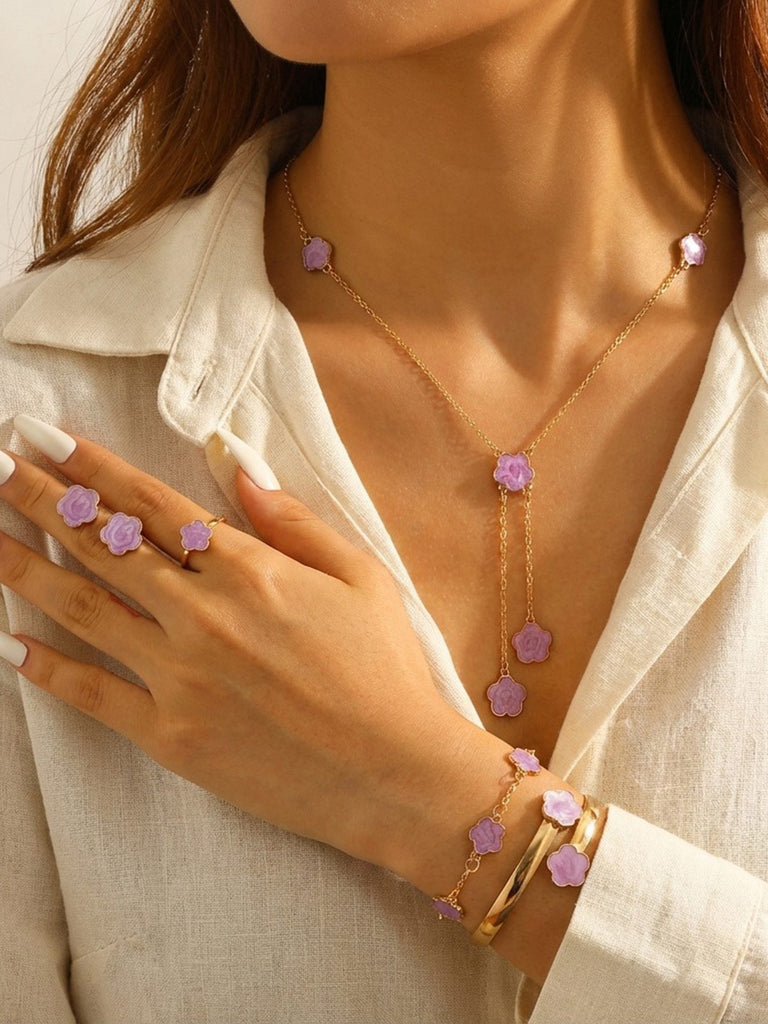 5PCS Five-Petal Flower Jewelry Set - vintage fashion, retro style
