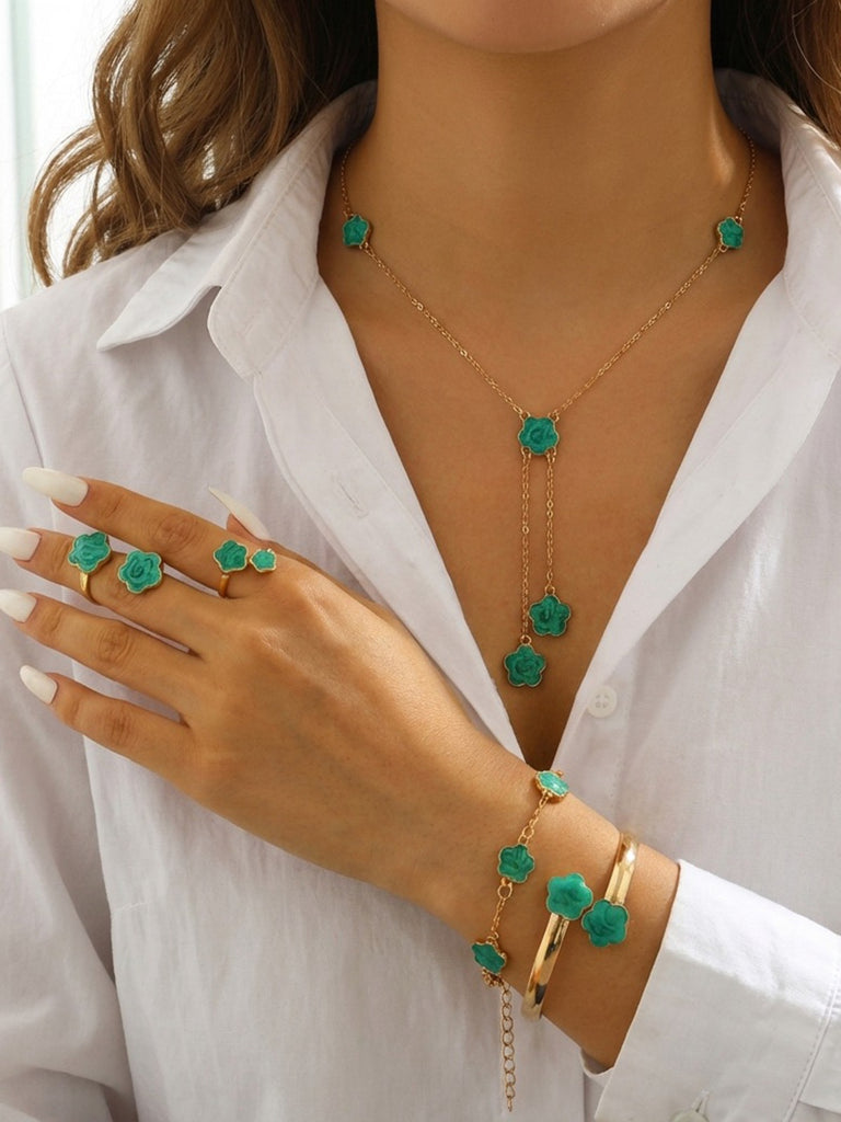 5PCS Five-Petal Flower Jewelry Set - vintage fashion, retro style