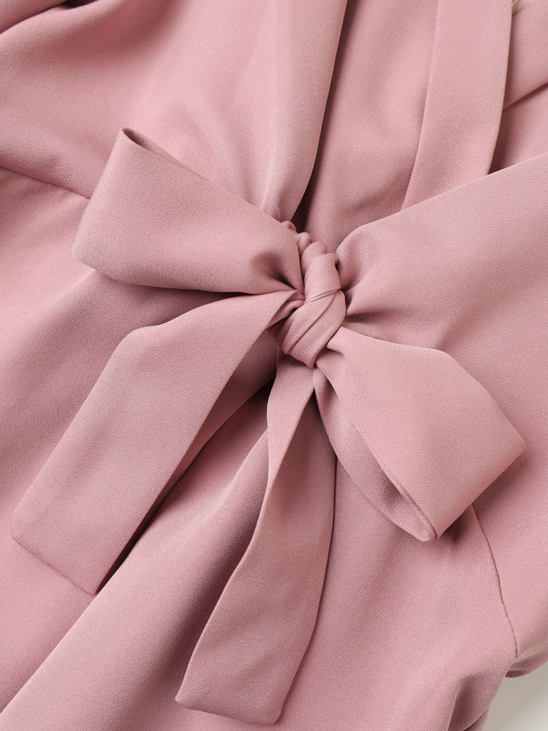 1940s Solid V-Neck Tie Short Sleeve Jumpsuit