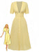 Yellow 1940s Puff Sleeve Button-Down Midi Dress