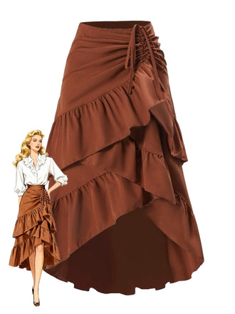 1940s High-Waist Paneled Ruffle Hem Skirt