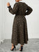 [Plus Size] 1970s Leopard Print Lapel Long Sleeve Dress