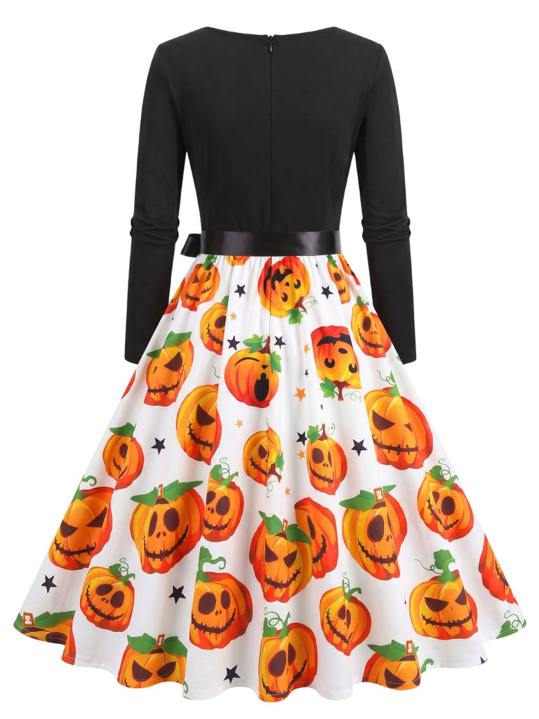 1950s Halloween Pumpkin Star Petal Neck Dress