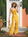 Yellow 1970s Strapless Bow Solid Jumpsuit
