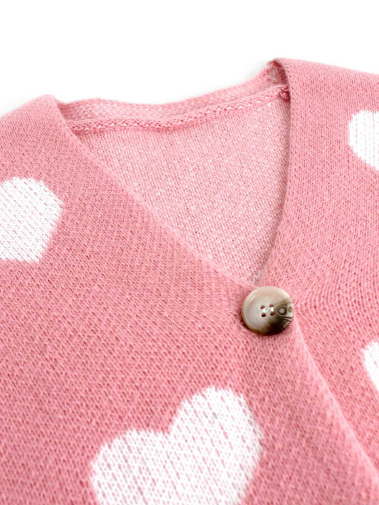 1950s Valentine's Day Heart Print Knit Cardigan