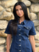 Blue 1950s Button Lapel Short Sleeve Denim Dress