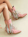 Vintage Tassel Mid Heel Flannelette Boots