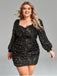 [Plus Size] Black 1980s Sequin Ruched Fur Dress