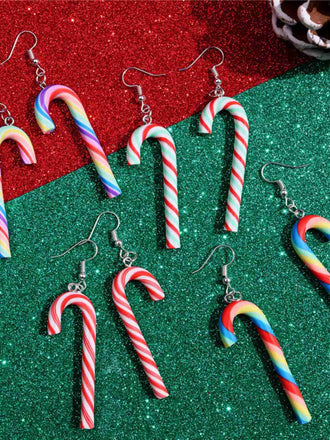 Christmas Rainbow Cane Candy Color Earrings