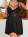 Black 1950s Solid Lace Deep V-Neck Nightdress