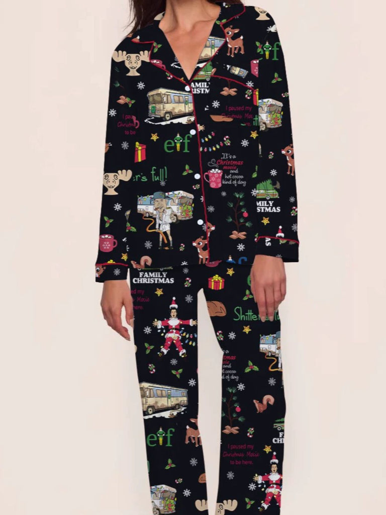 1980s Christmas Print Pajama Set