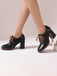 Vintage Leather Lace-Up Chunky Heel Shoes