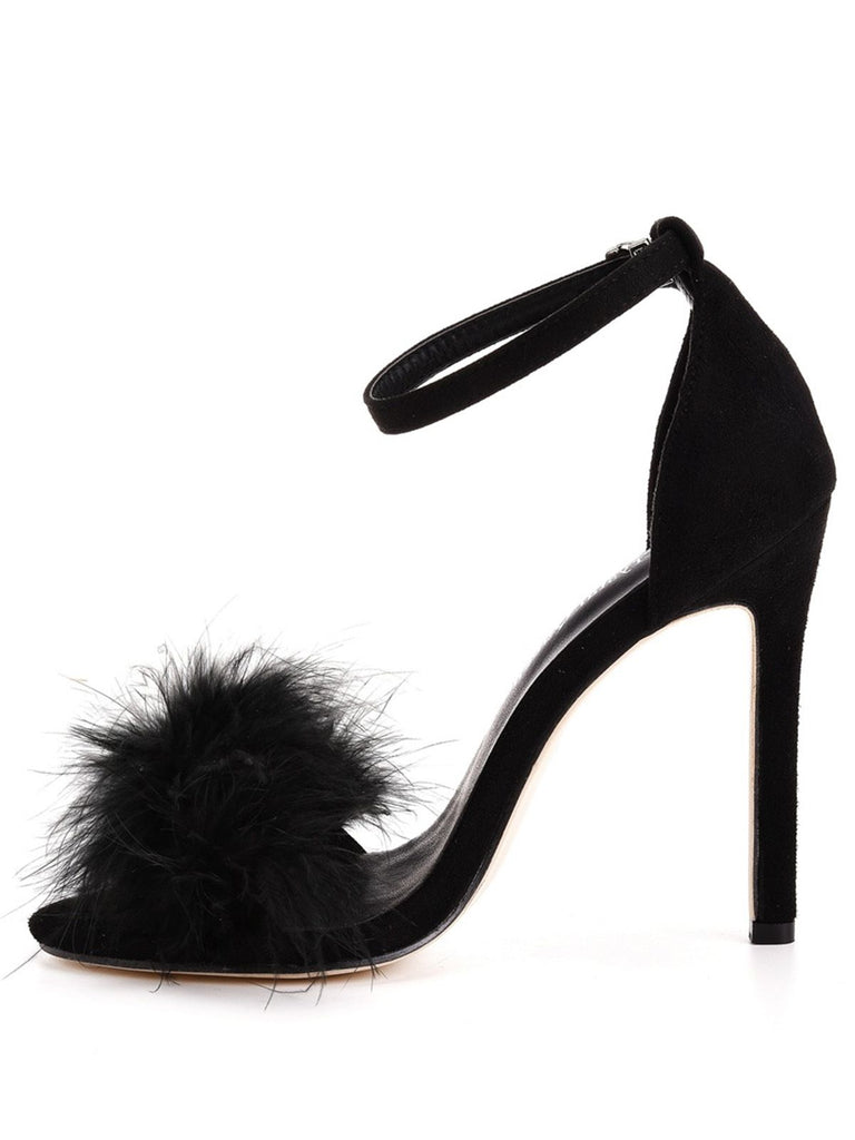 Feather Suede Strap High Heels