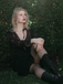 Black 1930s Rose Velvet Fishtail Dress