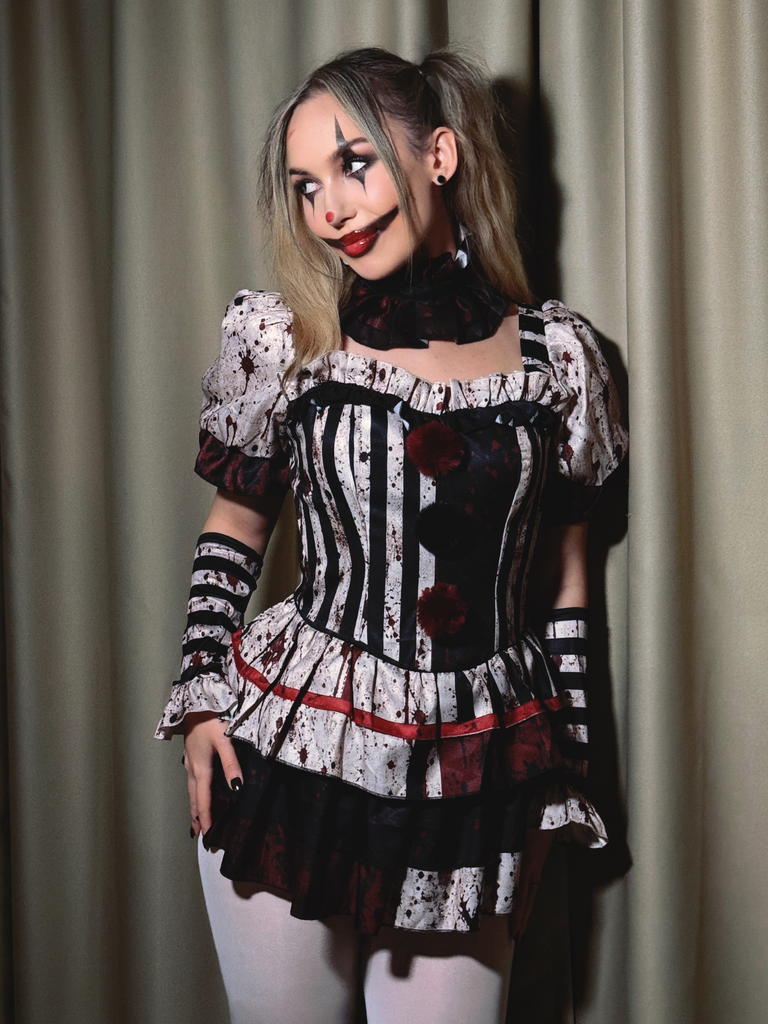 1960s Halloween Blood Tiered Ruffled Clown Costume Set