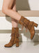 Vintage Solid Fringe Suede Chunky High Heel Boots