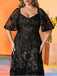 [Plus Size] Black 1930s Sequined Short Sleeves Maxi Dress