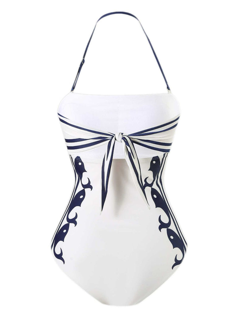 1940s Halter Swimsuit & Sailor-Stripe Shorts Set