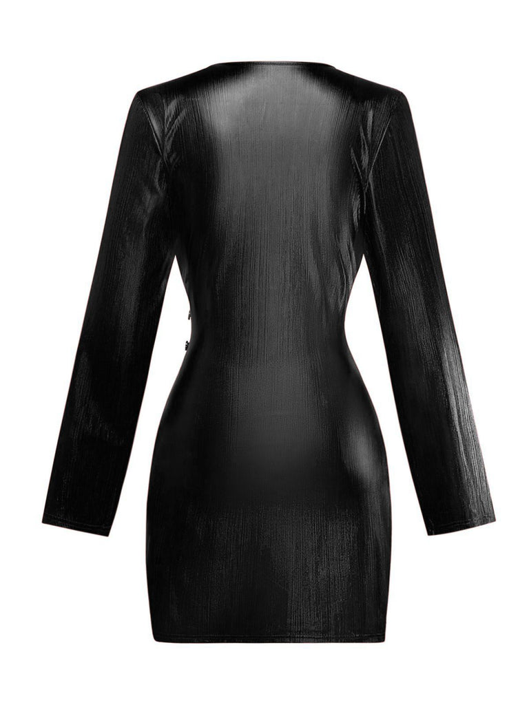 1960s Solid V-Neck Slit Bodycon Dress