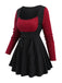 [Plus Size] Wine Red 1950s Colorblock Knit Patchwork Dress