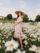 Pink Flowers And Birds Bowknot V-Neck Dress