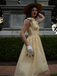 Light Yellow 1950s Stripe Ruffle Collar Tie Waist Dress