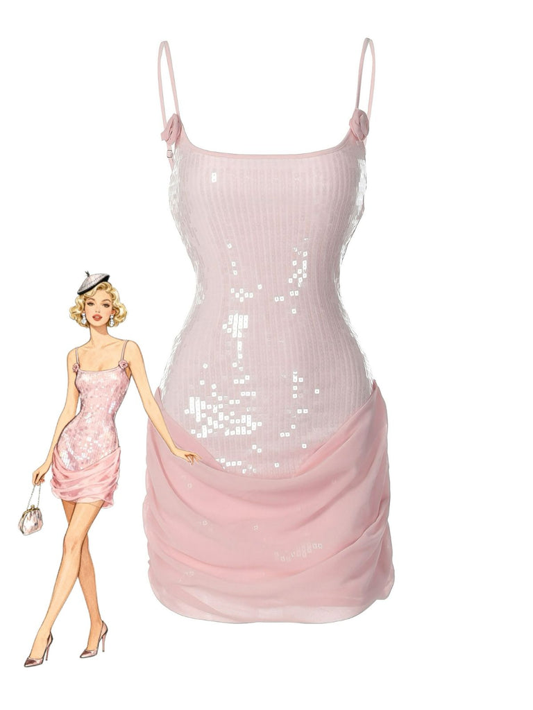 1980s Solid Sequined Patchwork Mini Dress