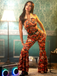 Orange 1970s Floral Print Patchwork Halter Jumpsuit