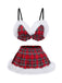 Red 1960s Plaid Raw Hem Pajama Sets