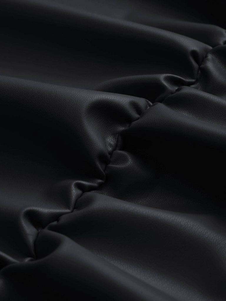 1980s Faux Leather Bow Long Sleeve Dress