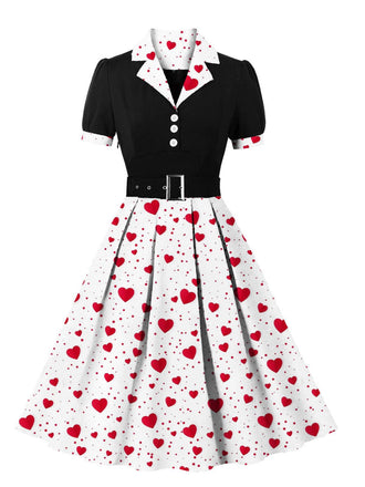 [Plus Size] 1950s Color Block Polka Dots Lapel Dress