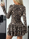 1980s Leopard Long Sleeve Bodycon Ruffled Dress
