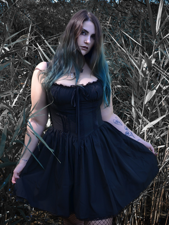 Black 1950s Solid Lace Gothic Dress