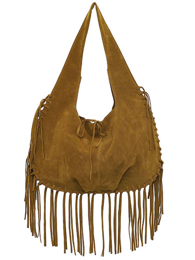Boho Fringe Suede Hobo Shoulder Bag