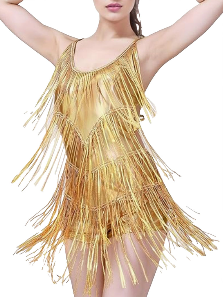 1920s Fringe Solid Backless Evening Dress