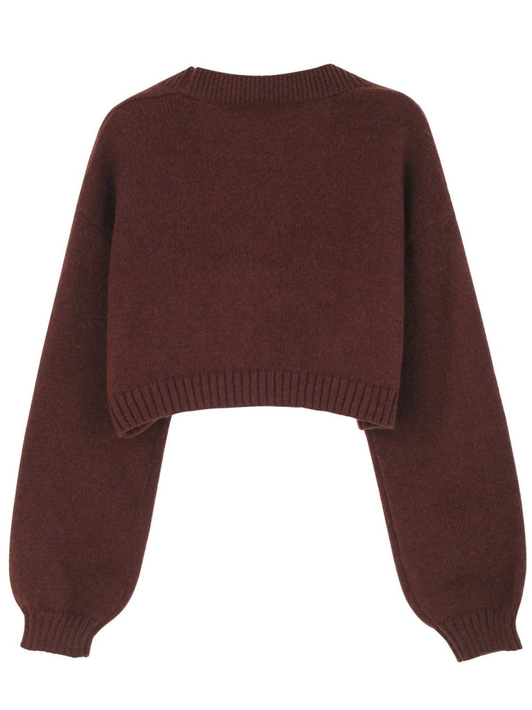 Brown 1960s Christmas Gingerbread Cropped Sweater Cardigan