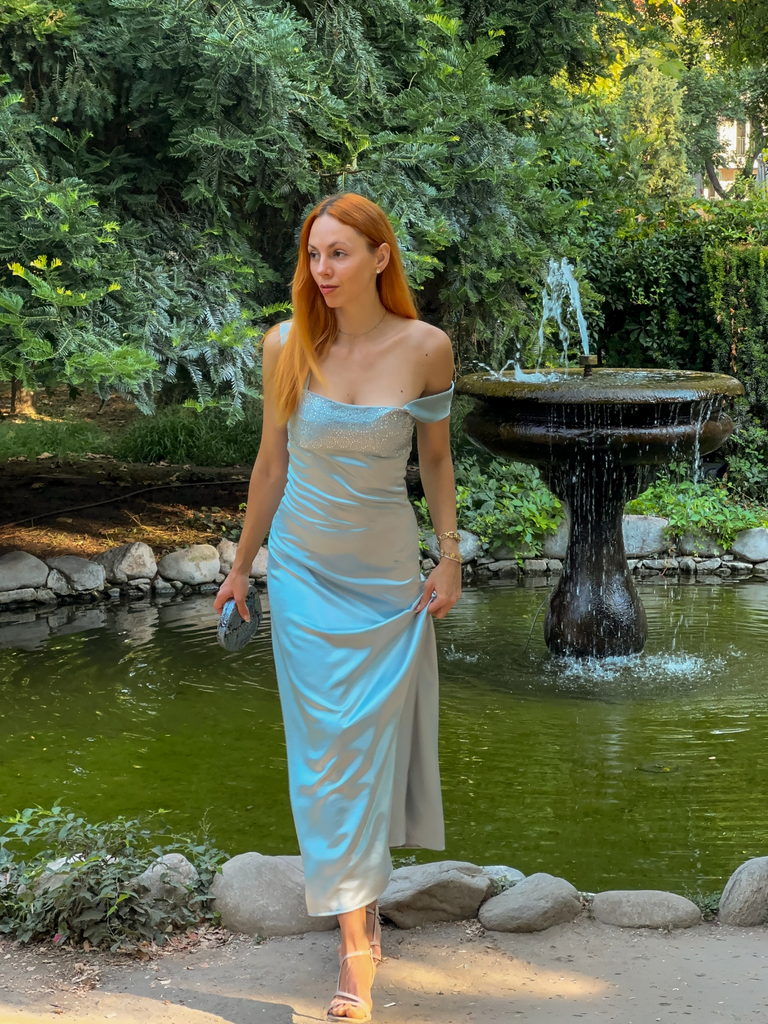 1930s Satin Rhinestone Wide-Strap Maxi Dress